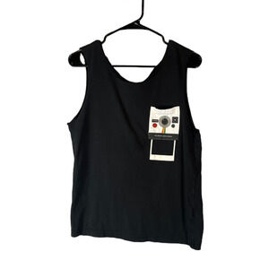 Uniqlo Women Black Polaroid Pocket Lightweight Sleeveless Cotton Tank Top Sz Sm